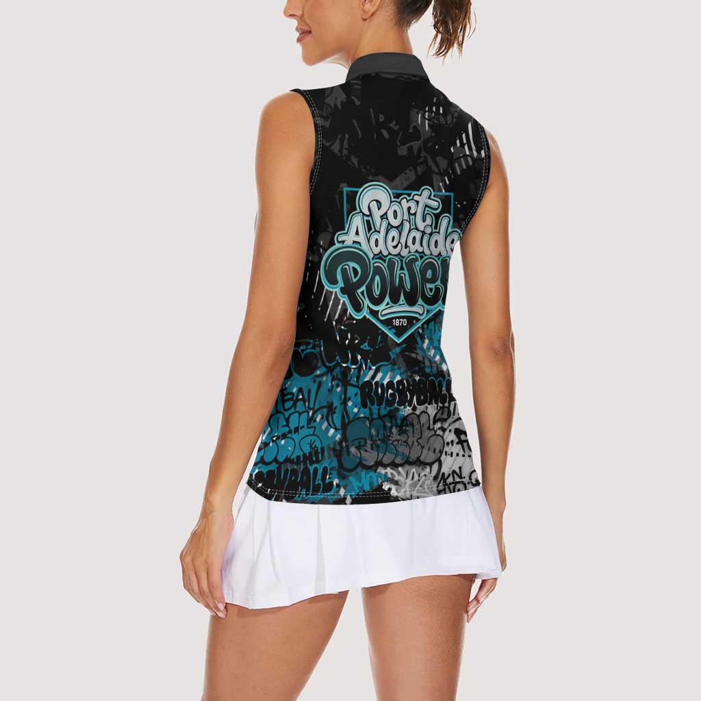 Port Adelaide Power Women Sleeveless Polo Shirt Urban Graffiti Street Art - Bold Abstract Spray Paint