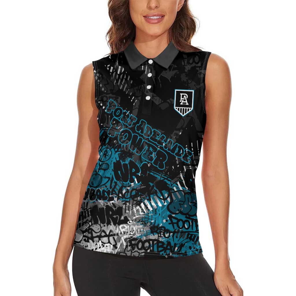 Port Adelaide Power Women Sleeveless Polo Shirt Urban Graffiti Street Art - Bold Abstract Spray Paint