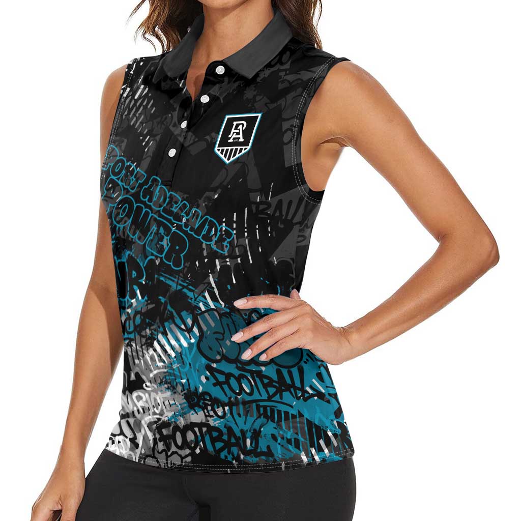 Port Adelaide Power Women Sleeveless Polo Shirt Urban Graffiti Street Art - Bold Abstract Spray Paint