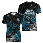 Port Adelaide Power Women V-Neck T-Shirt Urban Graffiti Street Art - Bold Abstract Spray Paint