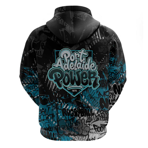 Port Adelaide Power Zip Hoodie Urban Graffiti Street Art - Bold Abstract Spray Paint