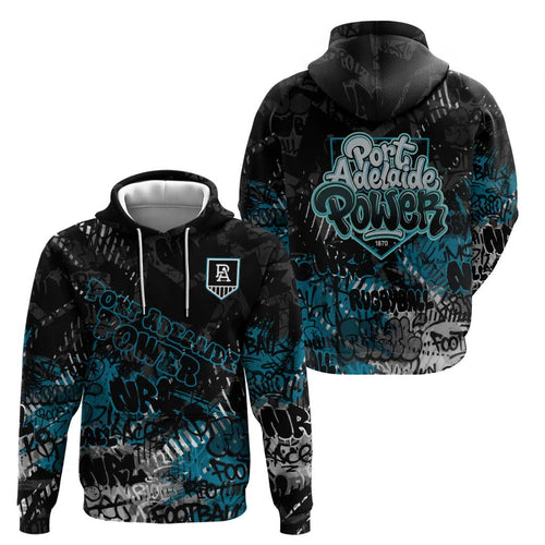 Port Adelaide Power Zip Hoodie Urban Graffiti Street Art - Bold Abstract Spray Paint