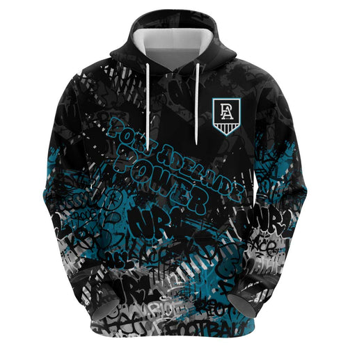 Port Adelaide Power Zip Hoodie Urban Graffiti Street Art - Bold Abstract Spray Paint