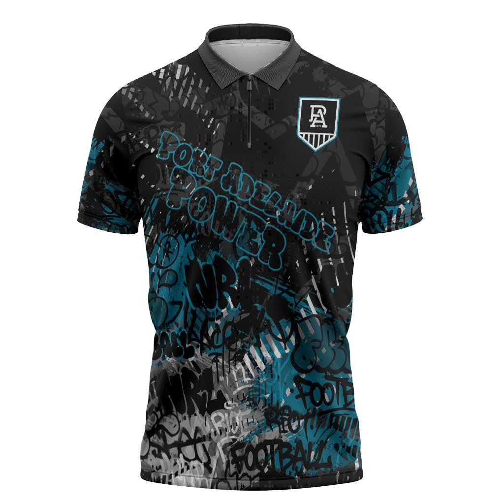 Port Adelaide Power Zipper Polo Shirt Urban Graffiti Street Art - Bold Abstract Spray Paint