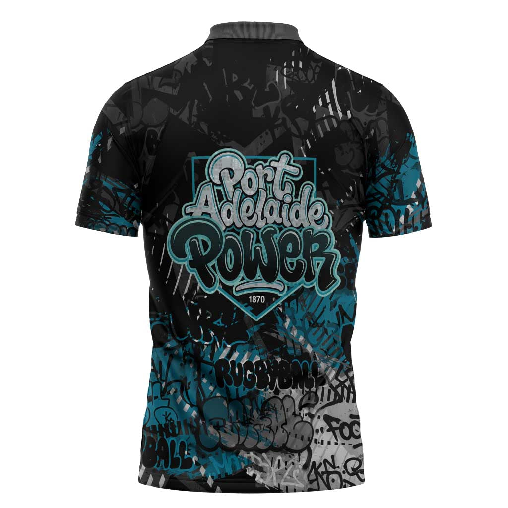 Port Adelaide Power Zipper Polo Shirt Urban Graffiti Street Art - Bold Abstract Spray Paint