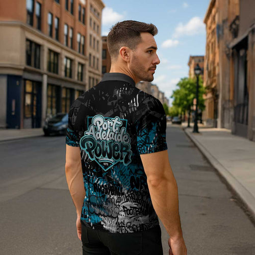 Port Adelaide Power Zipper Polo Shirt Urban Graffiti Street Art - Bold Abstract Spray Paint