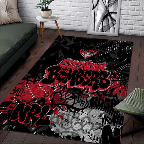 Essendon Bombers Area Rug Urban Graffiti Street Art - Bold Abstract Spray Paint