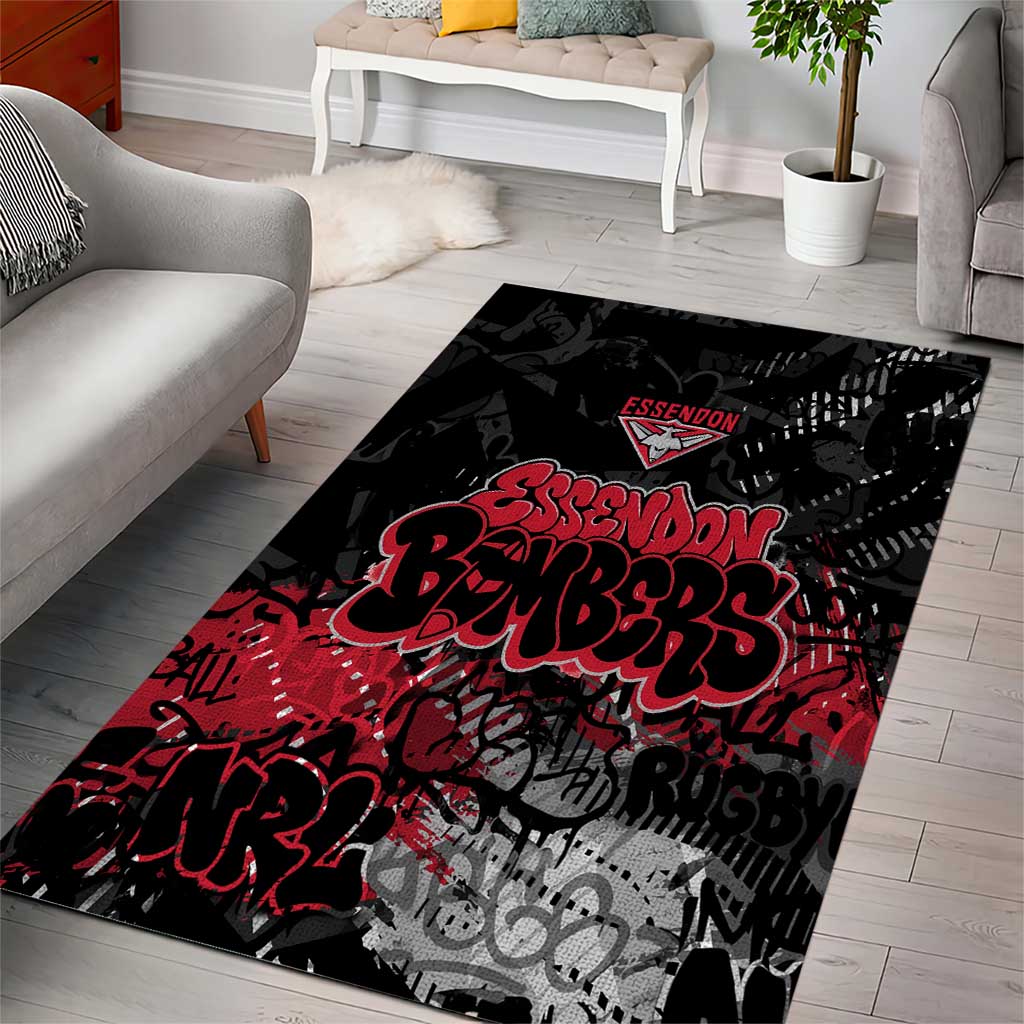 Essendon Bombers Area Rug Urban Graffiti Street Art - Bold Abstract Spray Paint