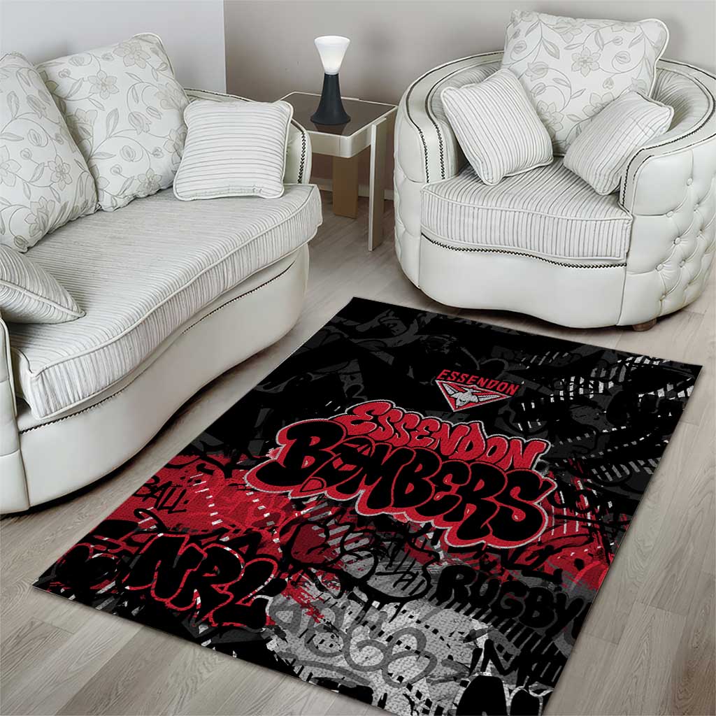 Essendon Bombers Area Rug Urban Graffiti Street Art - Bold Abstract Spray Paint