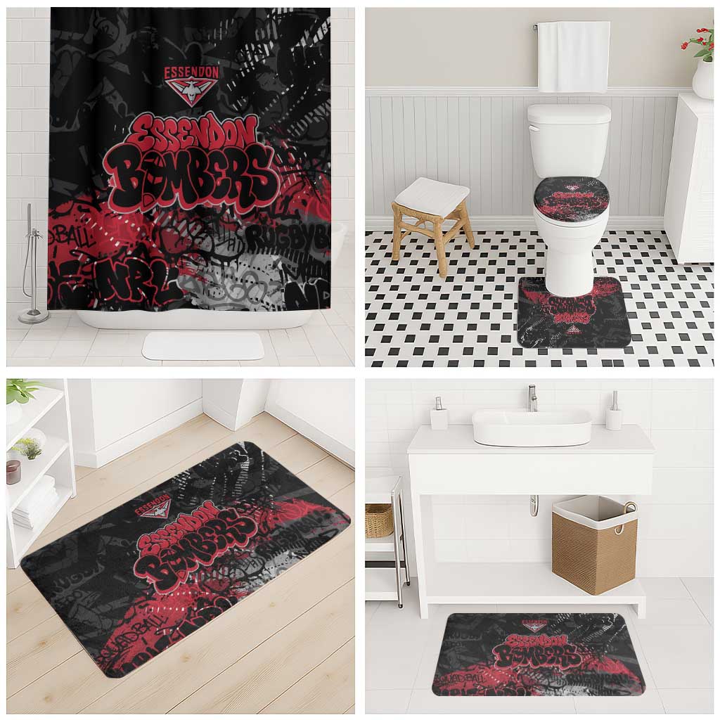 Essendon Bombers Bathroom Set Urban Graffiti Street Art - Bold Abstract Spray Paint