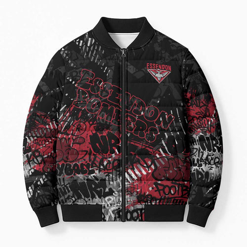 Essendon Bombers Bomber Puffer Jacket Urban Graffiti Street Art - Bold Abstract Spray Paint