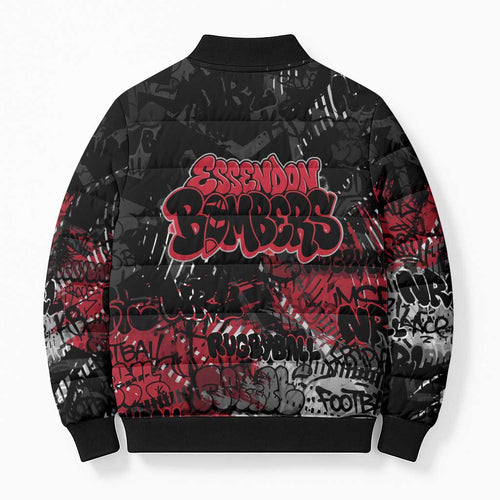 Essendon Bombers Bomber Puffer Jacket Urban Graffiti Street Art - Bold Abstract Spray Paint