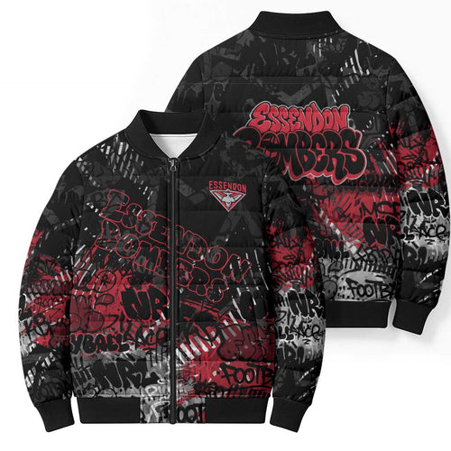 Essendon Bombers Bomber Puffer Jacket Urban Graffiti Street Art - Bold Abstract Spray Paint