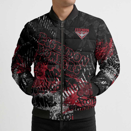 Essendon Bombers Bomber Puffer Jacket Urban Graffiti Street Art - Bold Abstract Spray Paint