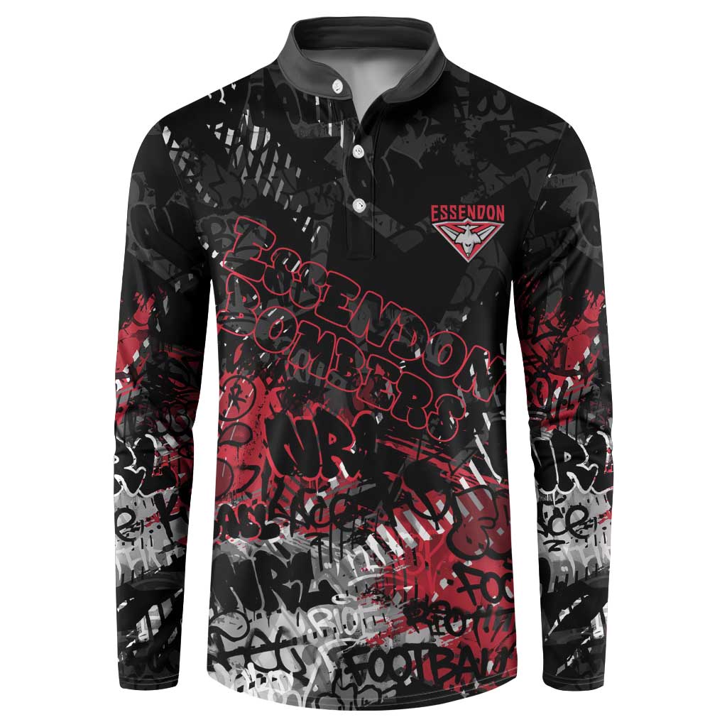 Essendon Bombers Button Sweatshirt Urban Graffiti Street Art - Bold Abstract Spray Paint