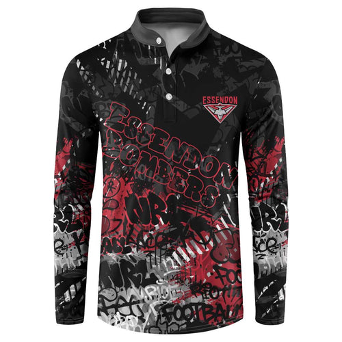Essendon Bombers Button Sweatshirt Urban Graffiti Street Art - Bold Abstract Spray Paint