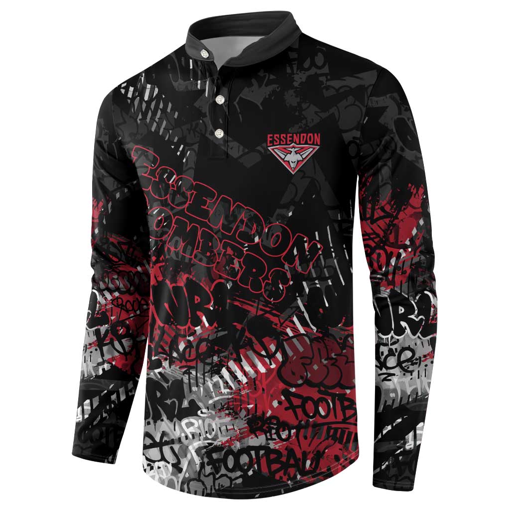 Essendon Bombers Button Sweatshirt Urban Graffiti Street Art - Bold Abstract Spray Paint