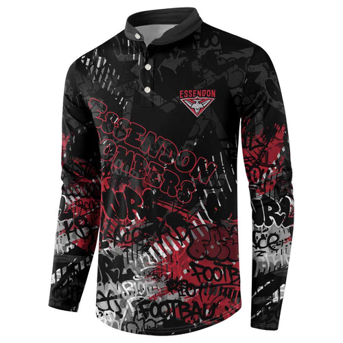 Essendon Bombers Button Sweatshirt Urban Graffiti Street Art - Bold Abstract Spray Paint
