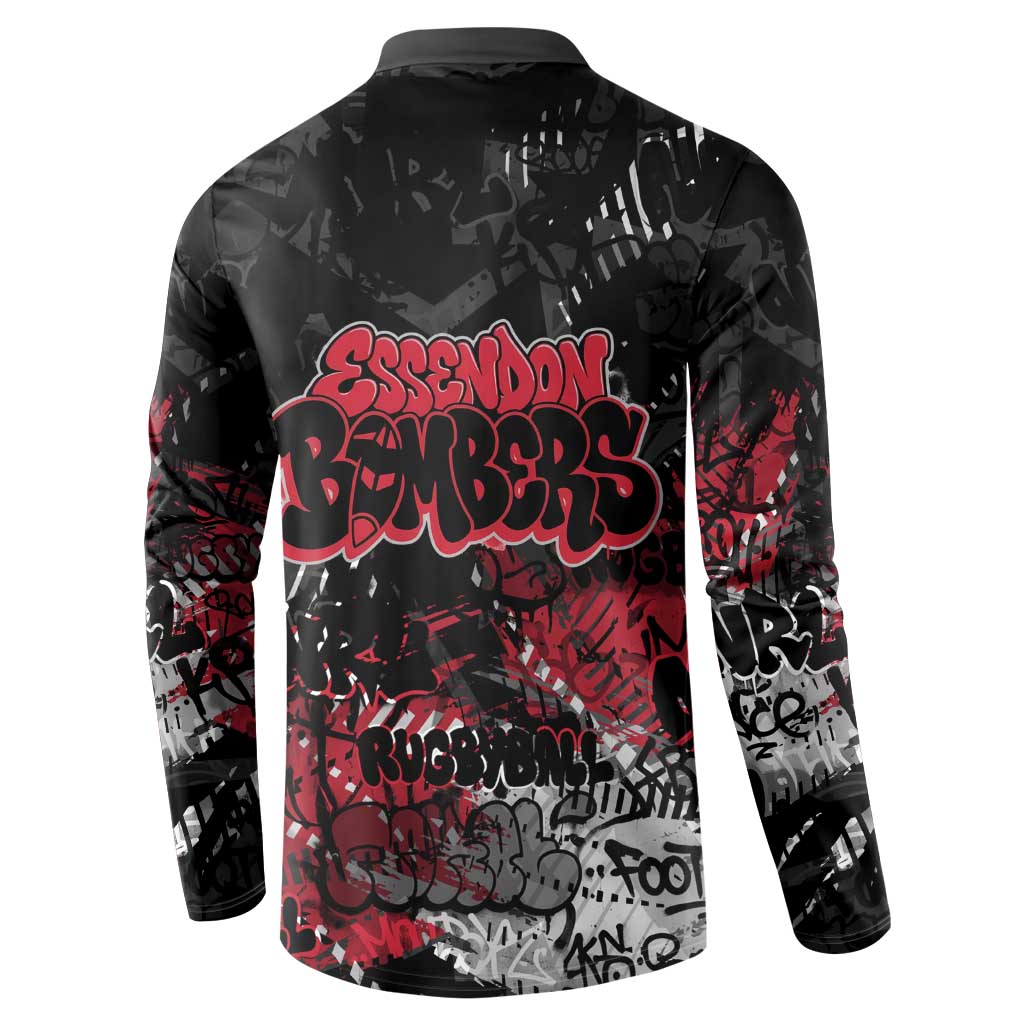 Essendon Bombers Button Sweatshirt Urban Graffiti Street Art - Bold Abstract Spray Paint