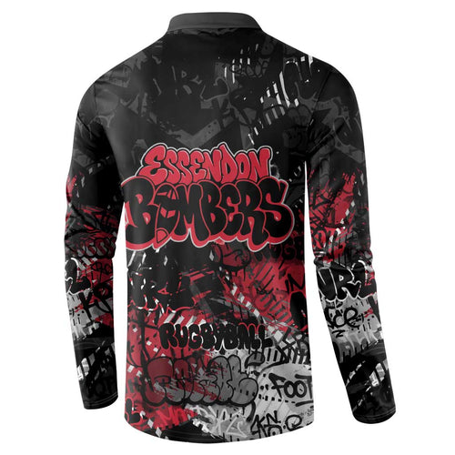 Essendon Bombers Button Sweatshirt Urban Graffiti Street Art - Bold Abstract Spray Paint