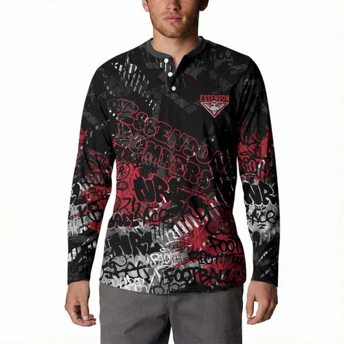 Essendon Bombers Button Sweatshirt Urban Graffiti Street Art - Bold Abstract Spray Paint