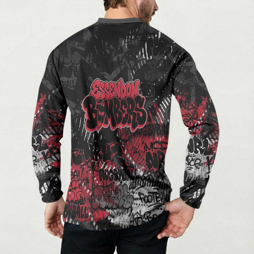 Essendon Bombers Button Sweatshirt Urban Graffiti Street Art - Bold Abstract Spray Paint