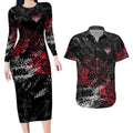 Essendon Bombers Couples Matching Long Sleeve Bodycon Dress and Hawaiian Shirt Urban Graffiti Street Art - Bold Abstract Spray Paint