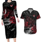 Essendon Bombers Couples Matching Long Sleeve Bodycon Dress and Hawaiian Shirt Urban Graffiti Street Art - Bold Abstract Spray Paint