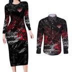 Essendon Bombers Couples Matching Long Sleeve Bodycon Dress and Long Sleeve Button Shirt Urban Graffiti Street Art - Bold Abstract Spray Paint
