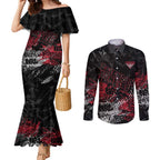 Essendon Bombers Couples Matching Mermaid Dress and Long Sleeve Button Shirt Urban Graffiti Street Art - Bold Abstract Spray Paint