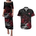 Essendon Bombers Couples Matching Puletasi and Hawaiian Shirt Urban Graffiti Street Art - Bold Abstract Spray Paint