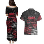 Essendon Bombers Couples Matching Puletasi and Hawaiian Shirt Urban Graffiti Street Art - Bold Abstract Spray Paint