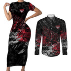 Essendon Bombers Couples Matching Short Sleeve Bodycon Dress and Long Sleeve Button Shirt Urban Graffiti Street Art - Bold Abstract Spray Paint