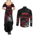 Essendon Bombers Couples Matching Summer Maxi Dress and Long Sleeve Button Shirt Urban Graffiti Street Art - Bold Abstract Spray Paint