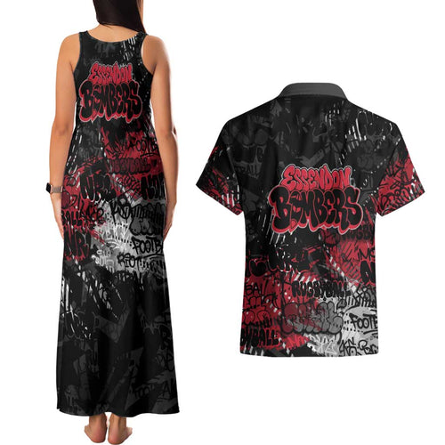 Essendon Bombers Couples Matching Tank Maxi Dress and Hawaiian Shirt Urban Graffiti Street Art - Bold Abstract Spray Paint