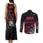 Essendon Bombers Couples Matching Tank Maxi Dress and Long Sleeve Button Shirt Urban Graffiti Street Art - Bold Abstract Spray Paint