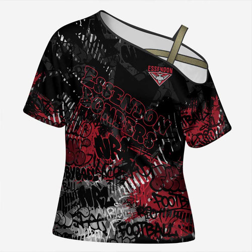 Essendon Bombers Cross Shoulder Shirt Urban Graffiti Street Art - Bold Abstract Spray Paint