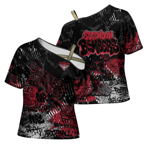 Essendon Bombers Cross Shoulder Shirt Urban Graffiti Street Art - Bold Abstract Spray Paint