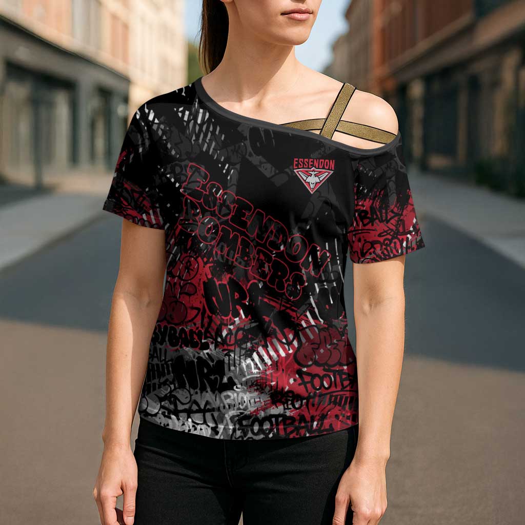 Essendon Bombers Cross Shoulder Shirt Urban Graffiti Street Art - Bold Abstract Spray Paint