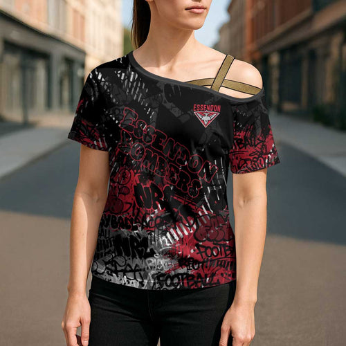 Essendon Bombers Cross Shoulder Shirt Urban Graffiti Street Art - Bold Abstract Spray Paint