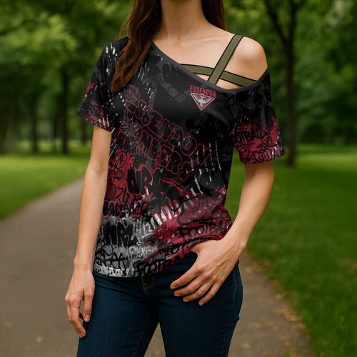 Essendon Bombers Cross Shoulder Shirt Urban Graffiti Street Art - Bold Abstract Spray Paint