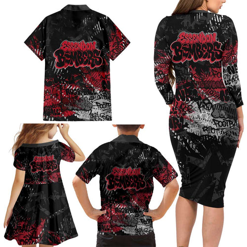 Essendon Bombers Family Matching Long Sleeve Bodycon Dress and Hawaiian Shirt Urban Graffiti Street Art - Bold Abstract Spray Paint
