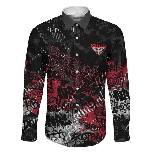 Essendon Bombers Family Matching Long Sleeve Bodycon Dress and Hawaiian Shirt Urban Graffiti Street Art - Bold Abstract Spray Paint