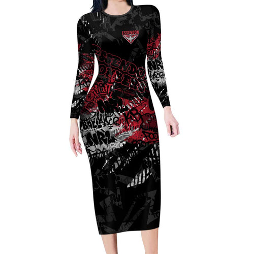 Essendon Bombers Family Matching Long Sleeve Bodycon Dress and Hawaiian Shirt Urban Graffiti Street Art - Bold Abstract Spray Paint