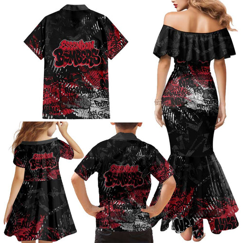 Essendon Bombers Family Matching Mermaid Dress and Hawaiian Shirt Urban Graffiti Street Art - Bold Abstract Spray Paint