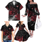 Essendon Bombers Family Matching Off The Shoulder Long Sleeve Dress and Hawaiian Shirt Urban Graffiti Street Art - Bold Abstract Spray Paint