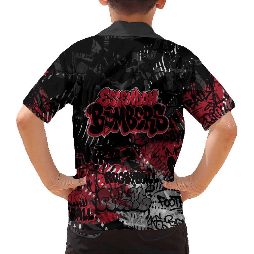Essendon Bombers Family Matching Off The Shoulder Long Sleeve Dress and Hawaiian Shirt Urban Graffiti Street Art - Bold Abstract Spray Paint