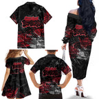 Essendon Bombers Family Matching Off The Shoulder Long Sleeve Dress and Hawaiian Shirt Urban Graffiti Street Art - Bold Abstract Spray Paint