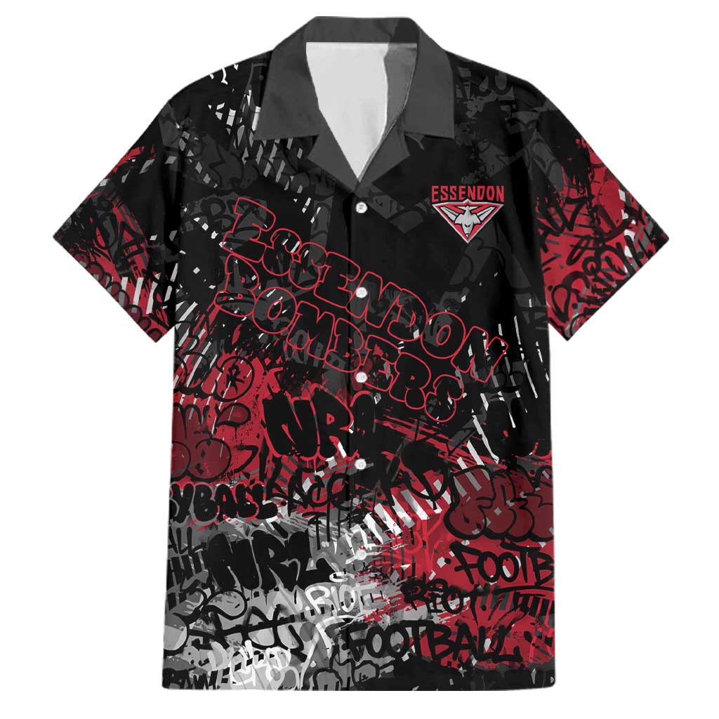 Essendon Bombers Family Matching Off The Shoulder Long Sleeve Dress and Hawaiian Shirt Urban Graffiti Street Art - Bold Abstract Spray Paint