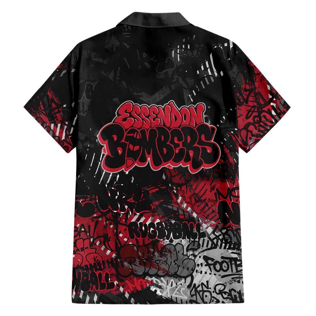 Essendon Bombers Family Matching Off The Shoulder Long Sleeve Dress and Hawaiian Shirt Urban Graffiti Street Art - Bold Abstract Spray Paint